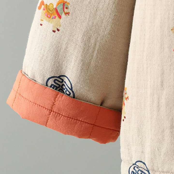 Damen-Baumwolljacke mit langen Ärmeln, dicker Verarbeitung, Buddha Stones -Pferd-Fu-Motiv, Froschknopf-Design - image 15