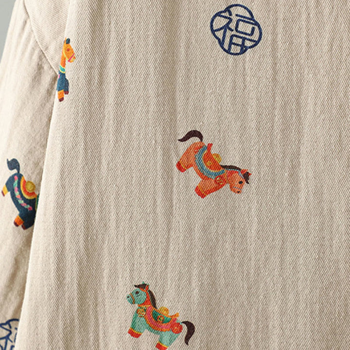 Damen-Baumwolljacke mit langen Ärmeln, dicker Verarbeitung, Buddha Stones -Pferd-Fu-Motiv, Froschknopf-Design - image 13