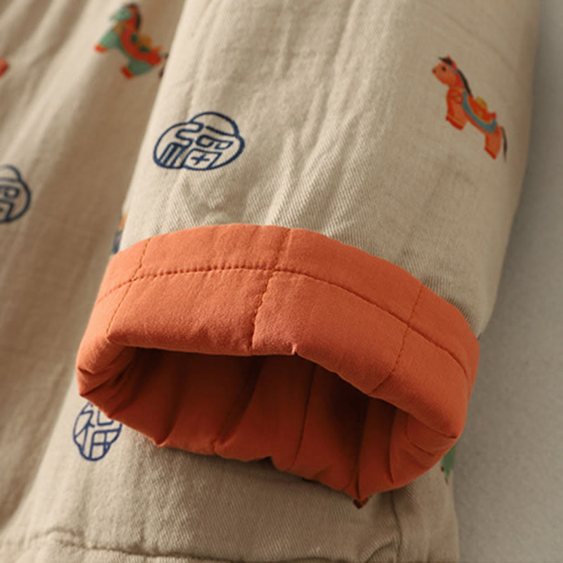 Damen-Baumwolljacke mit langen Ärmeln, dicker Verarbeitung, Buddha Stones -Pferd-Fu-Motiv, Froschknopf-Design - image 16