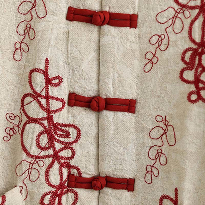 Buddha Stones Damen Winterjacke mit langen Ärmeln, Stehkragen, Froschknöpfen, Baumwollwattierung und Taschen - image 2