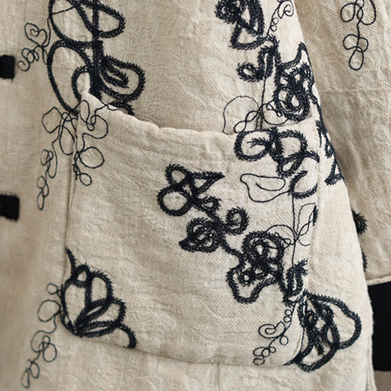 Buddha Stones Damen Winterjacke mit langen Ärmeln, Stehkragen, Froschknöpfen, Baumwollwattierung und Taschen - image 23