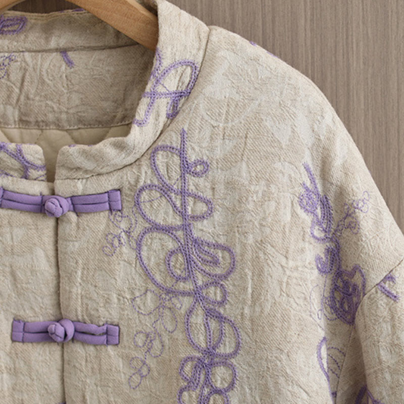 Buddha Stones Damen Winterjacke mit langen Ärmeln, Stehkragen, Froschknöpfen, Baumwollwattierung und Taschen - image 11