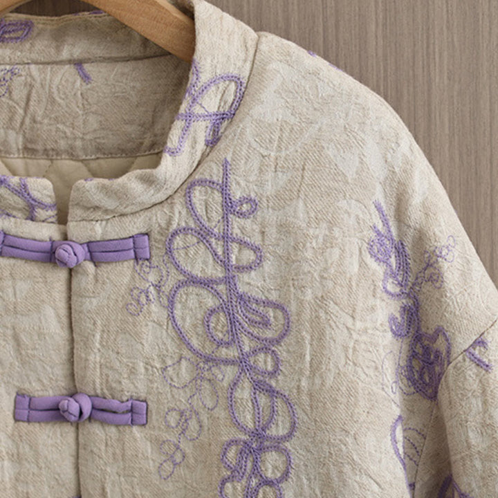 Buddha Stones Damen Winterjacke mit langen Ärmeln, Stehkragen, Froschknöpfen, Baumwollwattierung und Taschen - image 11