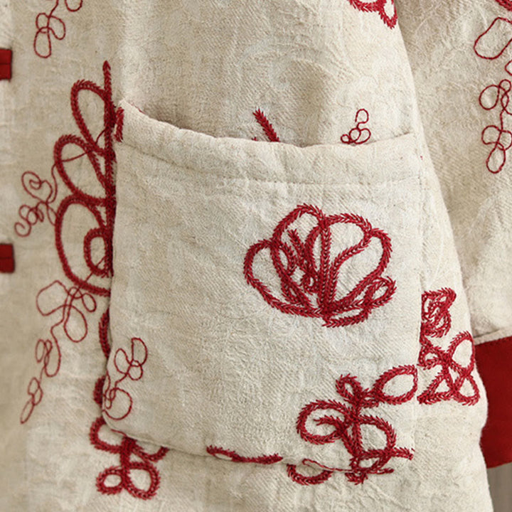 Buddha Stones Damen Winterjacke mit langen Ärmeln, Stehkragen, Froschknöpfen, Baumwollwattierung und Taschen - image 3