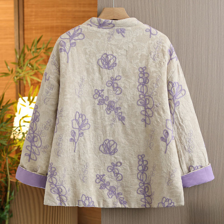 Buddha Stones Damen Winterjacke mit langen Ärmeln, Stehkragen, Froschknöpfen, Baumwollwattierung und Taschen - image 8