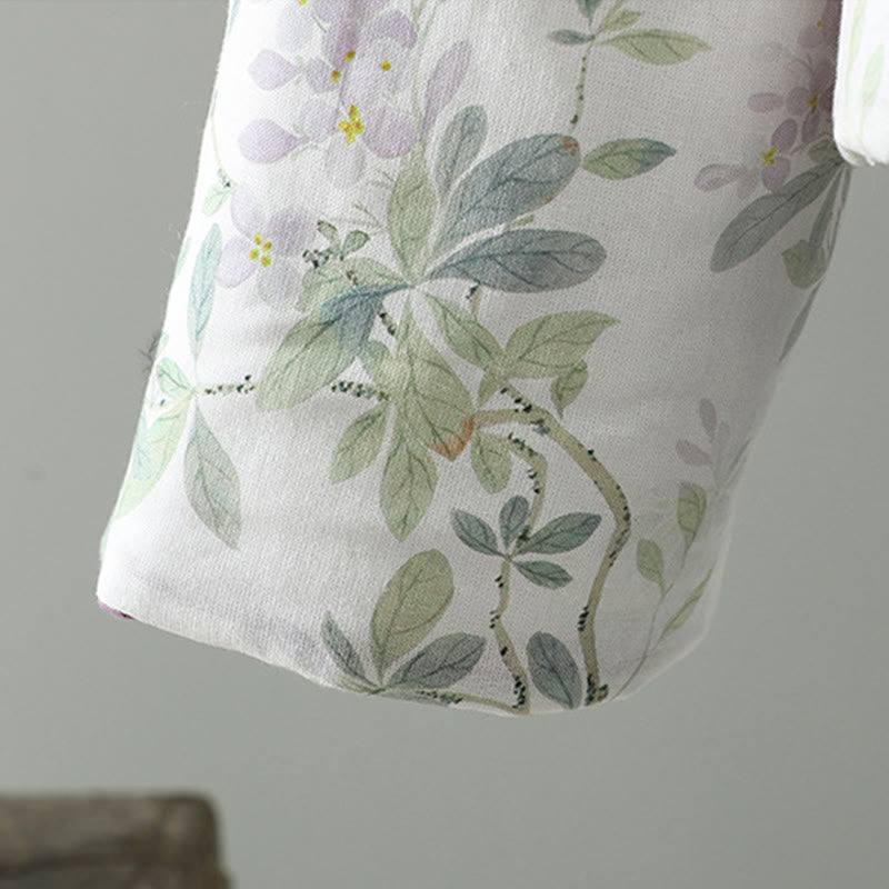 Buddha Stones Damen-Baumwolljacke mit Blumenmuster, langen Ärmeln und Froschknöpfen - image 5