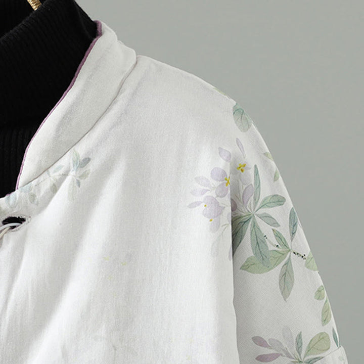 Buddha Stones Damen-Baumwolljacke mit Blumenmuster, langen Ärmeln und Froschknöpfen - image 4