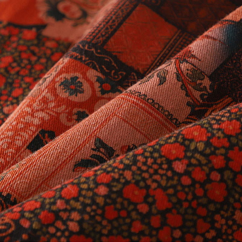 Buddha Stones Damen-Thermojacke aus Baumwolle mit ethnischem Blumenmuster, langen Ärmeln und Froschknöpfen - image 7