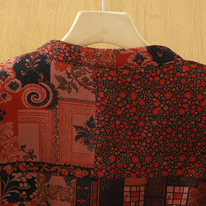 Buddha Stones Damen-Thermojacke aus Baumwolle mit ethnischem Blumenmuster, langen Ärmeln und Froschknöpfen - image 4