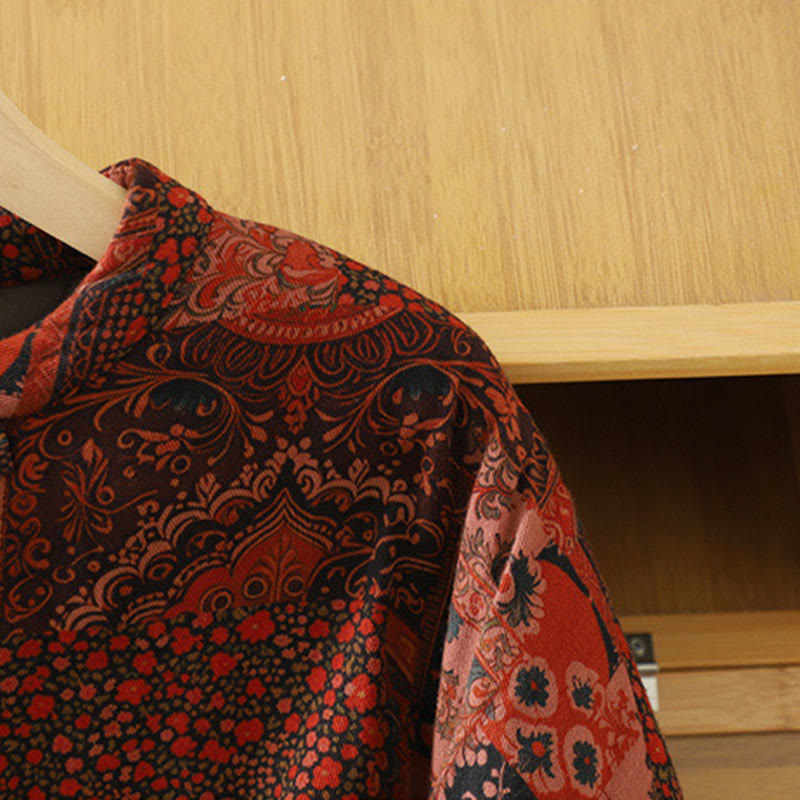 Buddha Stones Damen-Thermojacke aus Baumwolle mit ethnischem Blumenmuster, langen Ärmeln und Froschknöpfen - image 5