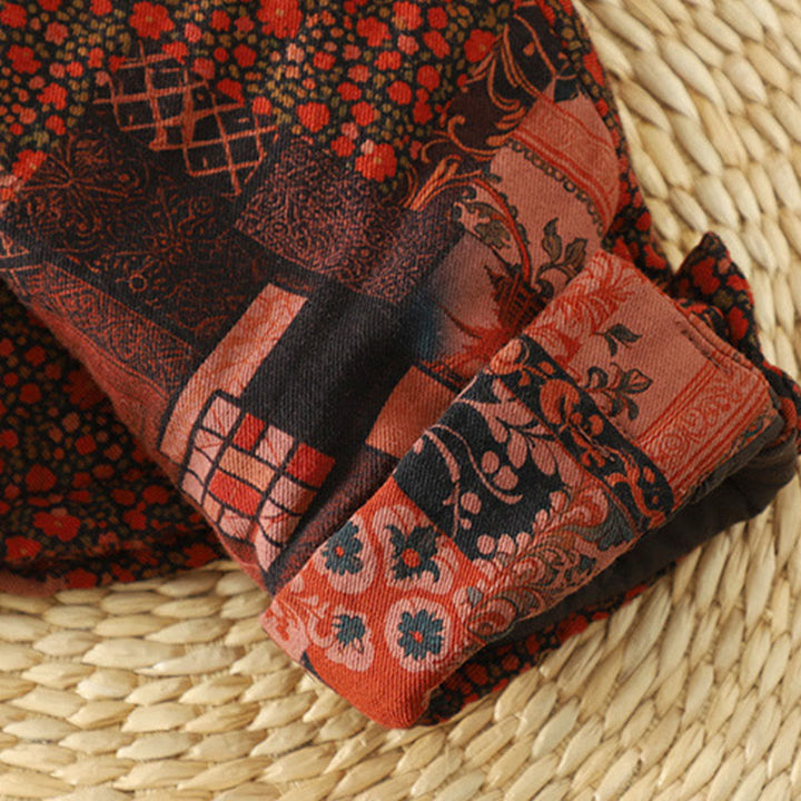 Buddha Stones Damen-Thermojacke aus Baumwolle mit ethnischem Blumenmuster, langen Ärmeln und Froschknöpfen - image 9