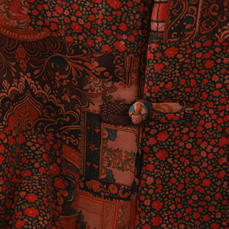 Buddha Stones Damen-Thermojacke aus Baumwolle mit ethnischem Blumenmuster, langen Ärmeln und Froschknöpfen - image 8