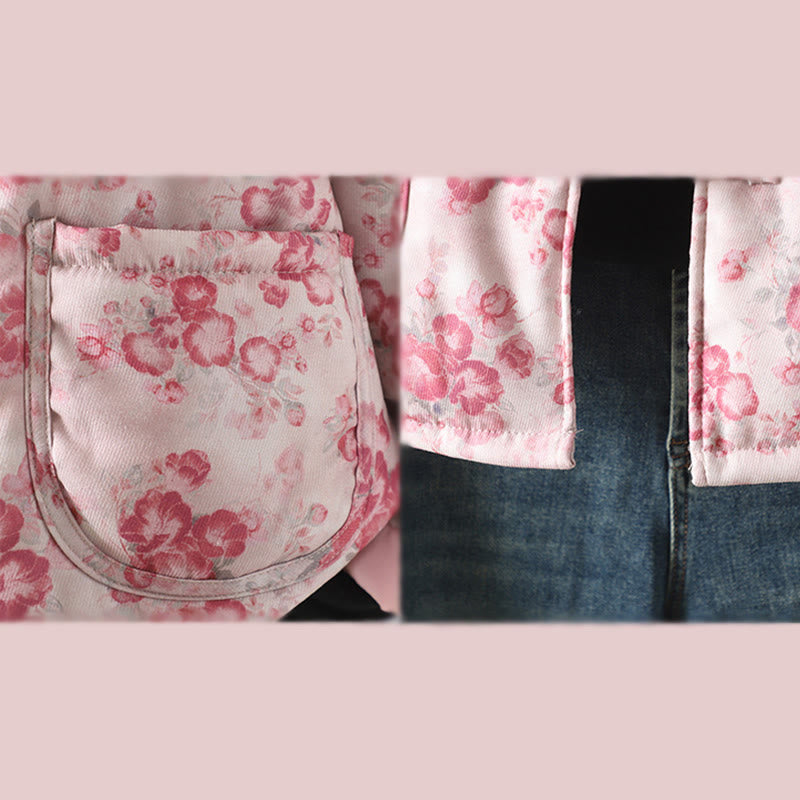 Buddha Stones Damen-Pendeljacke, hellrosa bedruckt, mit Blumenmuster, Froschknöpfen, langärmlig, aus Baumwolle, für den täglichen Gebrauch. - image 9