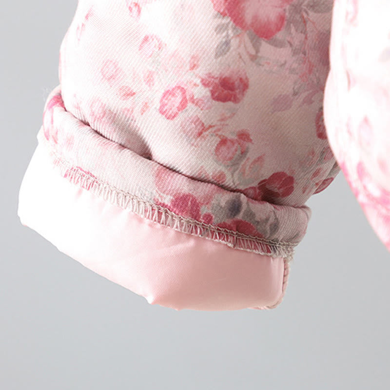 Buddha Stones Damen-Pendeljacke, hellrosa bedruckt, mit Blumenmuster, Froschknöpfen, langärmlig, aus Baumwolle, für den täglichen Gebrauch. - image 7