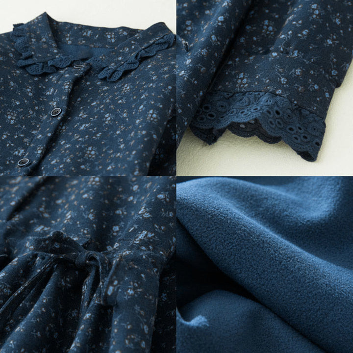 Buddha Stones, florales Spitzen-Patchwork-Design, langärmeliges Cord-Midikleid mit Taschen - image 11