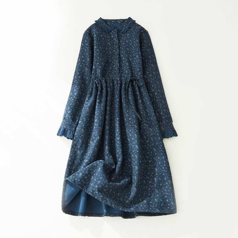 Buddha Stones, florales Spitzen-Patchwork-Design, langärmeliges Cord-Midikleid mit Taschen - image 10