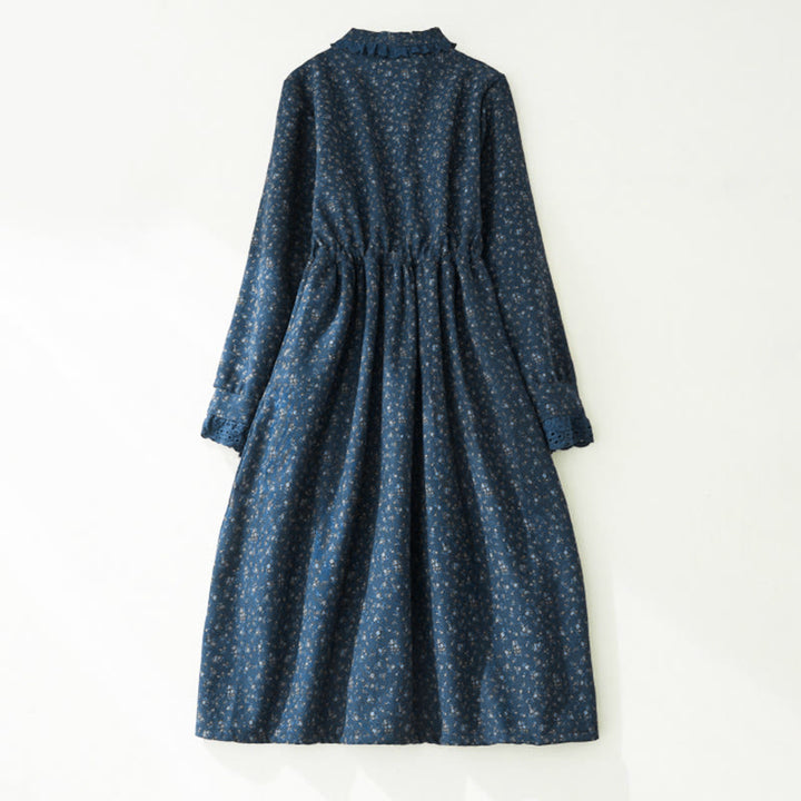 Buddha Stones, florales Spitzen-Patchwork-Design, langärmeliges Cord-Midikleid mit Taschen - image 9