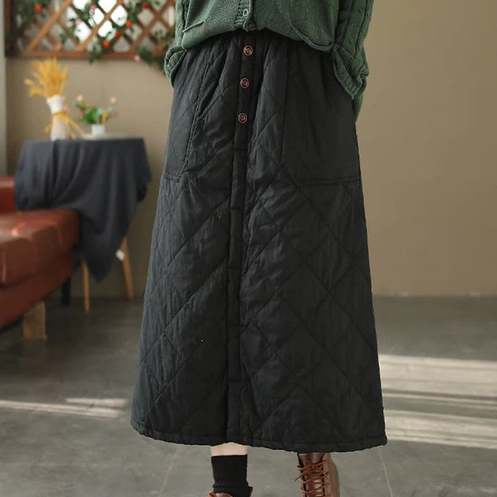 Buddha Stones Damen-Baumwollrock, schlicht, wattiert, Thermorock, Länge 7-8, mit Taschen - image 11