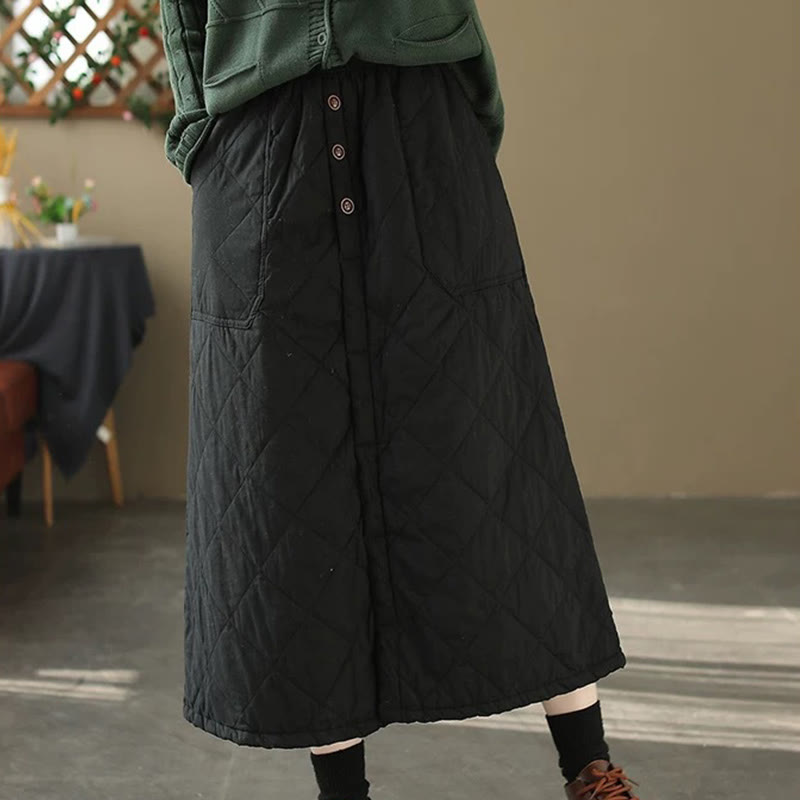 Buddha Stones Damen-Baumwollrock, schlicht, wattiert, Thermorock, Länge 7-8, mit Taschen - image 10