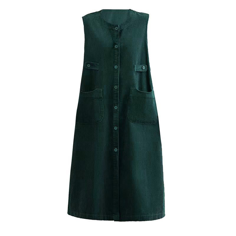 Buddha Stones – Ärmelloses Midikleid mit Knöpfen und Taschen in reiner Farbe - image 13