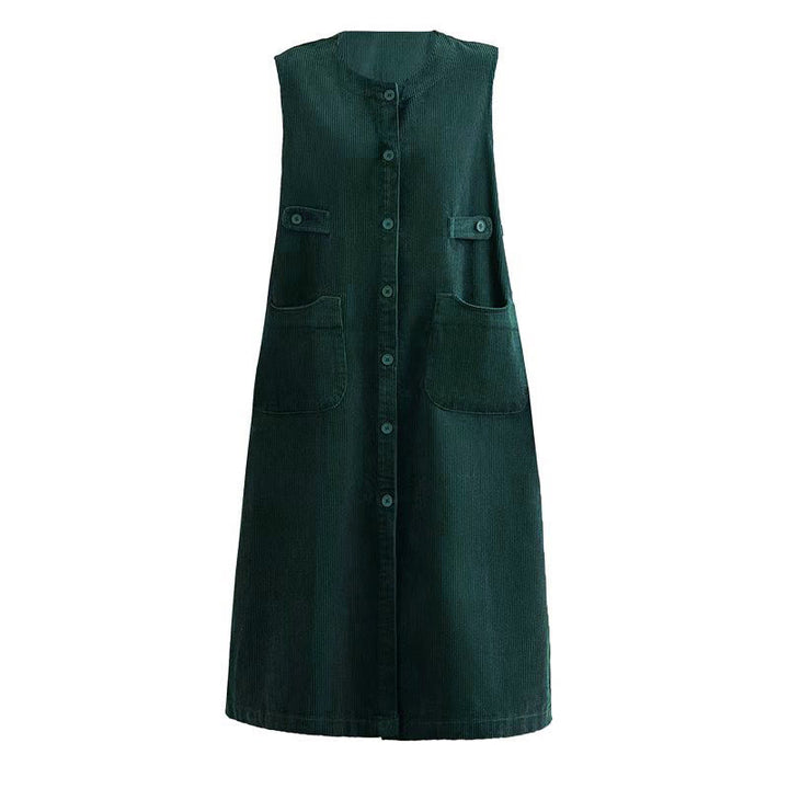 Buddha Stones – Ärmelloses Midikleid mit Knöpfen und Taschen in reiner Farbe - image 13
