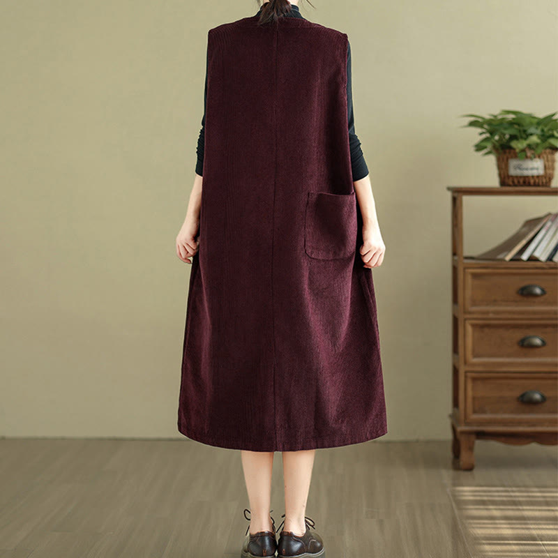 Buddha Stones – Ärmelloses Midikleid mit Knöpfen und Taschen in reiner Farbe - image 19