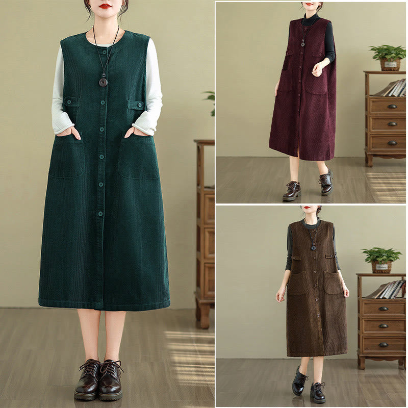 Buddha Stones – Ärmelloses Midikleid mit Knöpfen und Taschen in reiner Farbe - image 21