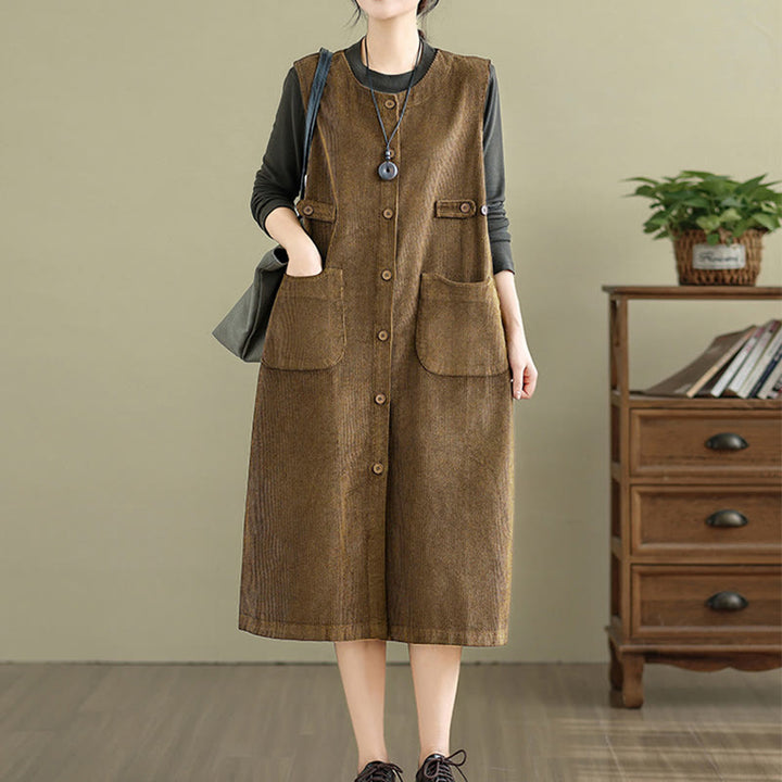 Buddha Stones – Ärmelloses Midikleid mit Knöpfen und Taschen in reiner Farbe - image 2