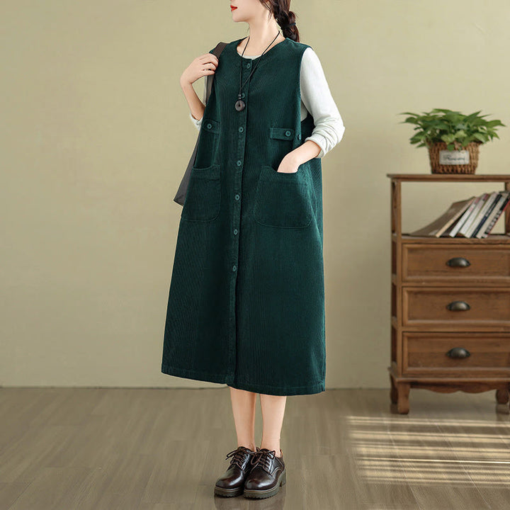 Buddha Stones – Ärmelloses Midikleid mit Knöpfen und Taschen in reiner Farbe - image 7