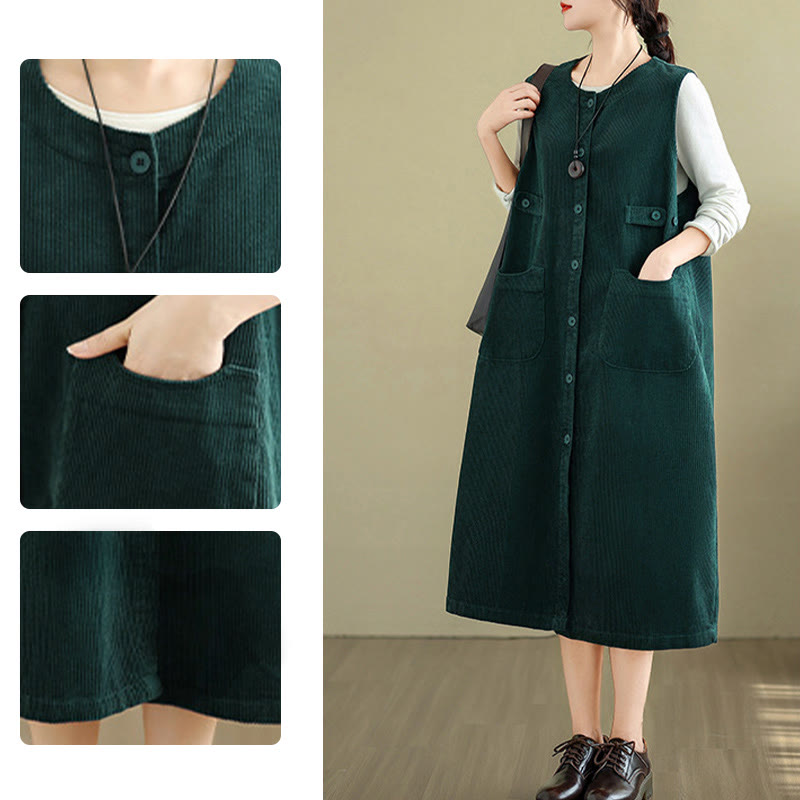 Buddha Stones – Ärmelloses Midikleid mit Knöpfen und Taschen in reiner Farbe - image 12