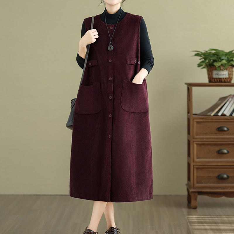 Buddha Stones – Ärmelloses Midikleid mit Knöpfen und Taschen in reiner Farbe - image 16