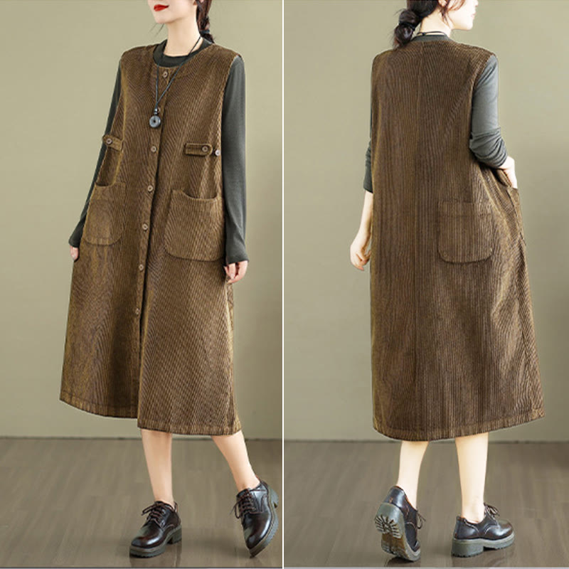 Buddha Stones – Ärmelloses Midikleid mit Knöpfen und Taschen in reiner Farbe - image 5