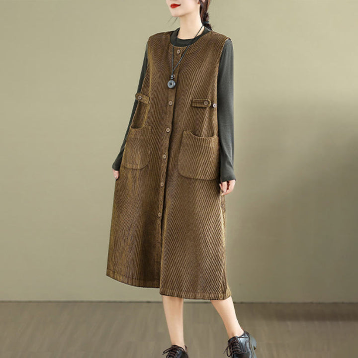 Buddha Stones – Ärmelloses Midikleid mit Knöpfen und Taschen in reiner Farbe - image 1