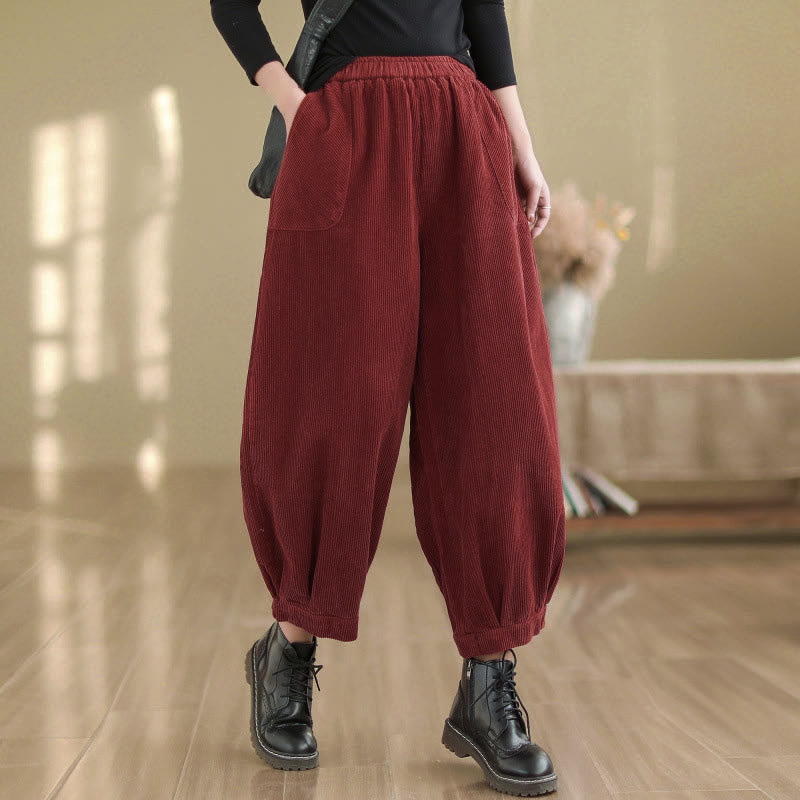 Buddha Stones Damen-Haremshose aus Cord mit Taschen und einfarbigem elastischem Bund - Schamottestein - US8-10， UK/AU12-14，EU40-42 (2XL) - image 12