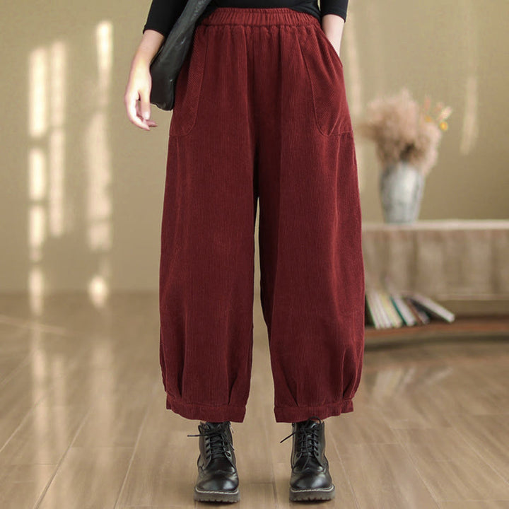 Buddha Stones Damen-Haremshose aus Cord mit Taschen und einfarbigem elastischem Bund - image 13