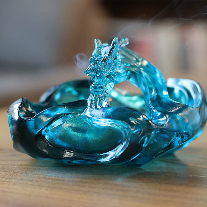 Buddha Stones, handgefertigter blauer Drache, Liuli-Kristallkunstwerk, Erfolgsdekoration für Zuhause oder Büro - image 1
