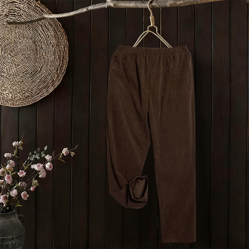 Buddha Stones Damen-Cordhose in Unifarben mit Taschen - image 1