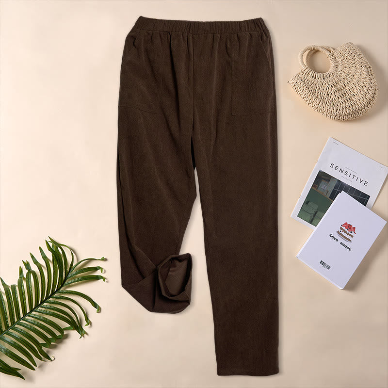 Buddha Stones Damen-Cordhose in Unifarben mit Taschen - image 4
