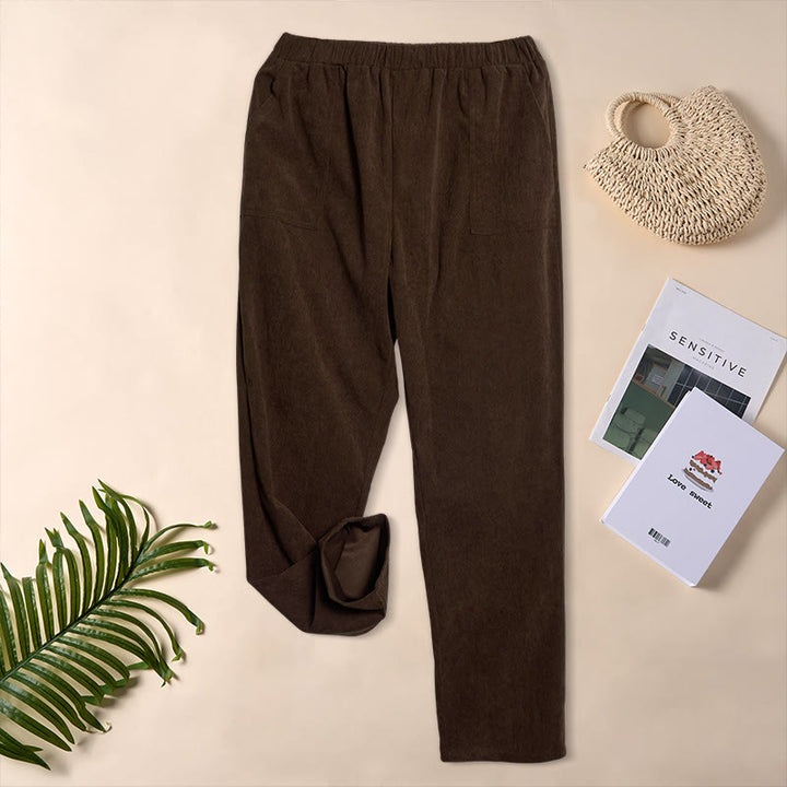 Buddha Stones Damen-Cordhose in Unifarben mit Taschen - image 4