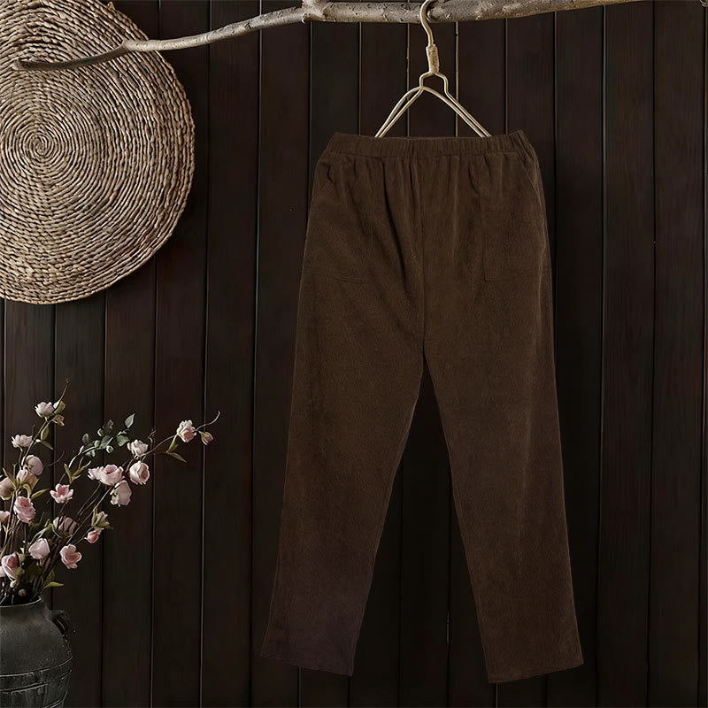 Buddha Stones Damen-Cordhose in Unifarben mit Taschen - image 1
