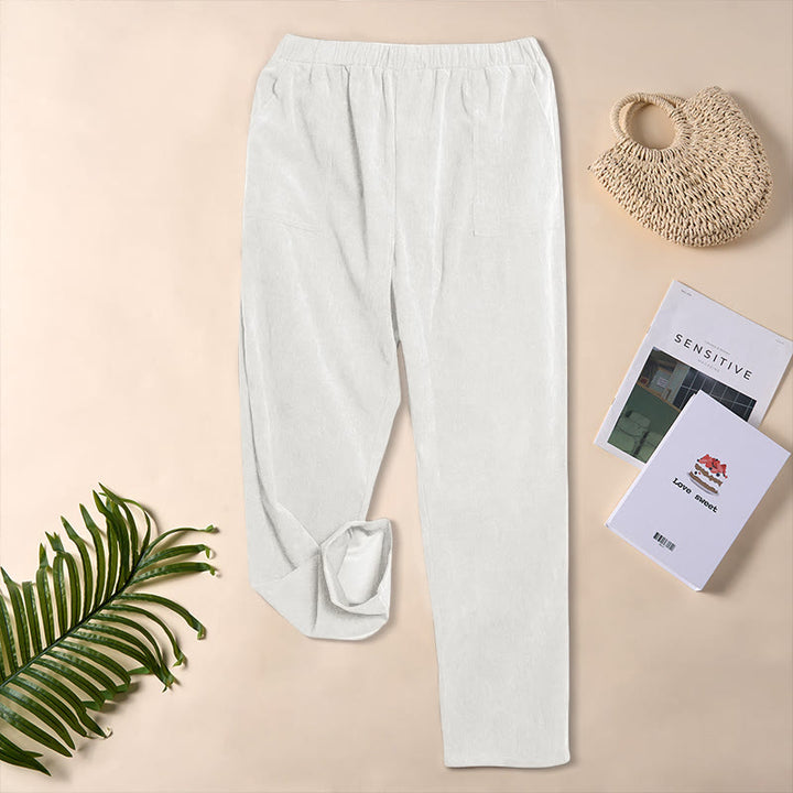 Buddha Stones Damen-Cordhose in Unifarben mit Taschen - image 14