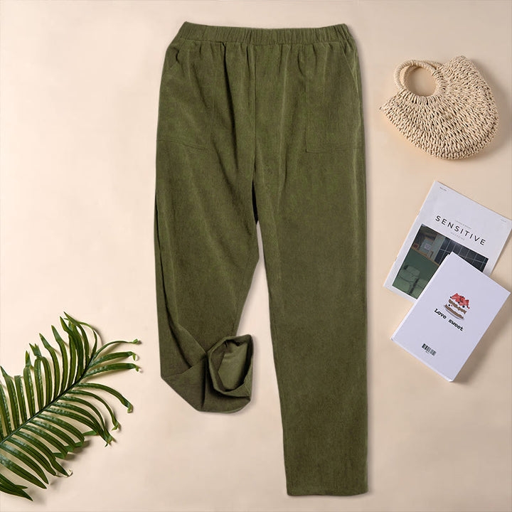 Buddha Stones Damen-Cordhose in Unifarben mit Taschen - image 32