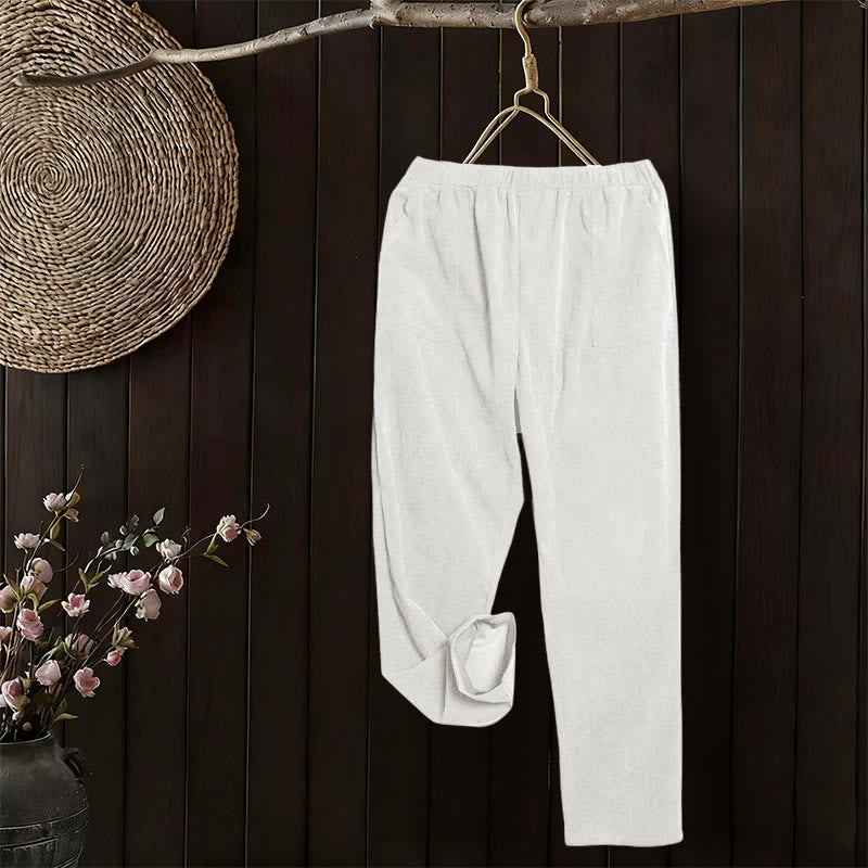 Buddha Stones Damen-Cordhose in Unifarben mit Taschen - image 10