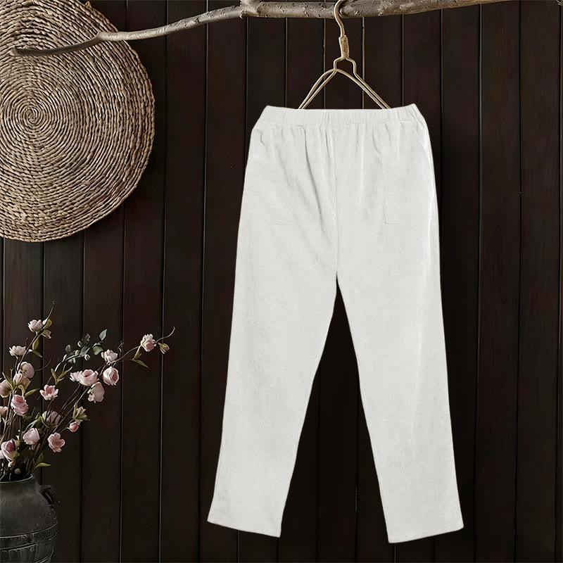 Buddha Stones Damen-Cordhose in Unifarben mit Taschen - Weiß - US16, UK/AU20, EU48 (3XL) - image 9