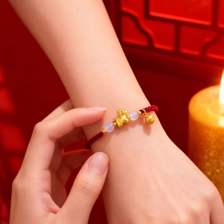 Buddha Stones Jahr des Pferdes Rote Schnur Weißer Achat Verbindung Geflochtenes Armband - image 4