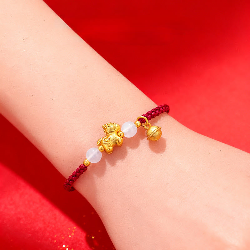 Buddha Stones Jahr des Pferdes Rote Schnur Weißer Achat Verbindung Geflochtenes Armband - image 3