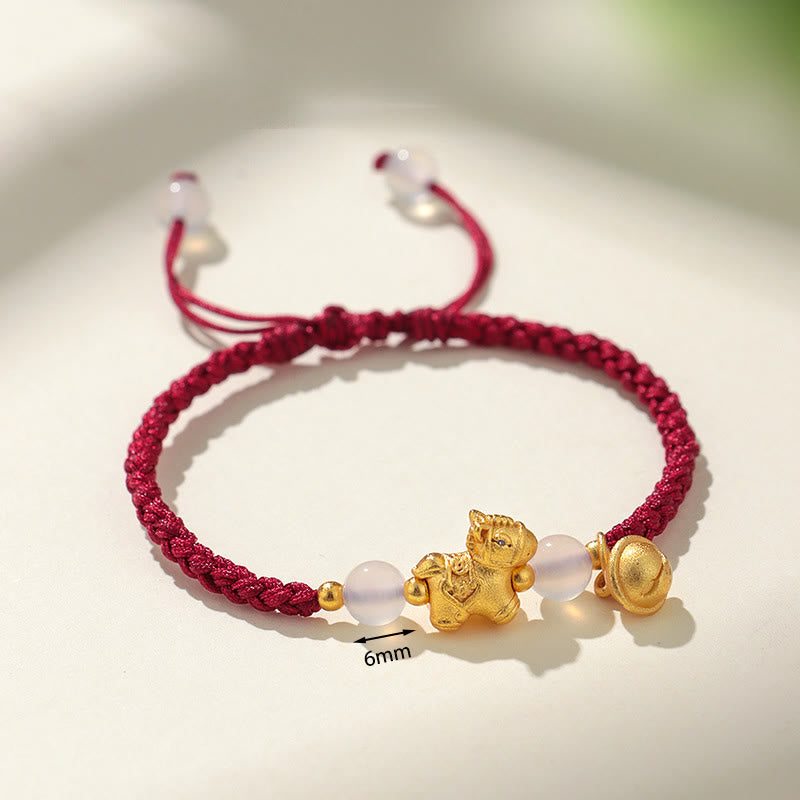 Buddha Stones Jahr des Pferdes Rote Schnur Weißer Achat Verbindung Geflochtenes Armband - image 2