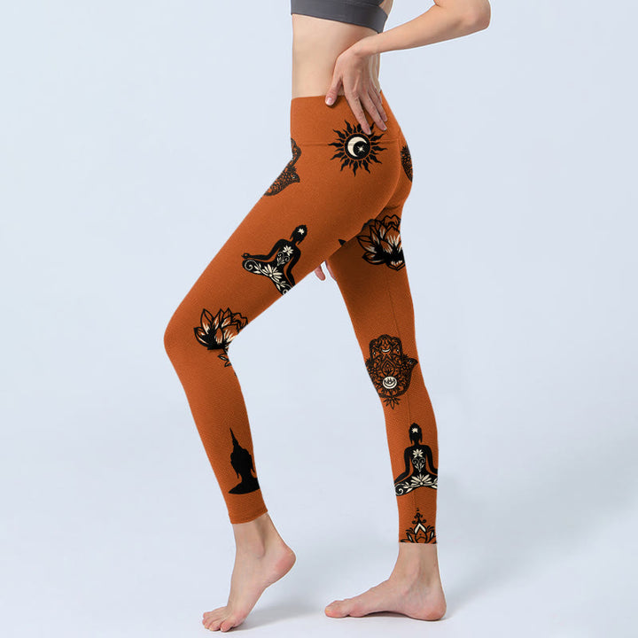 Buddha Stones Leggings mit Hamsa-Hand-Lotus-Sonnenmuster, Damen-Yogahosen - image 2