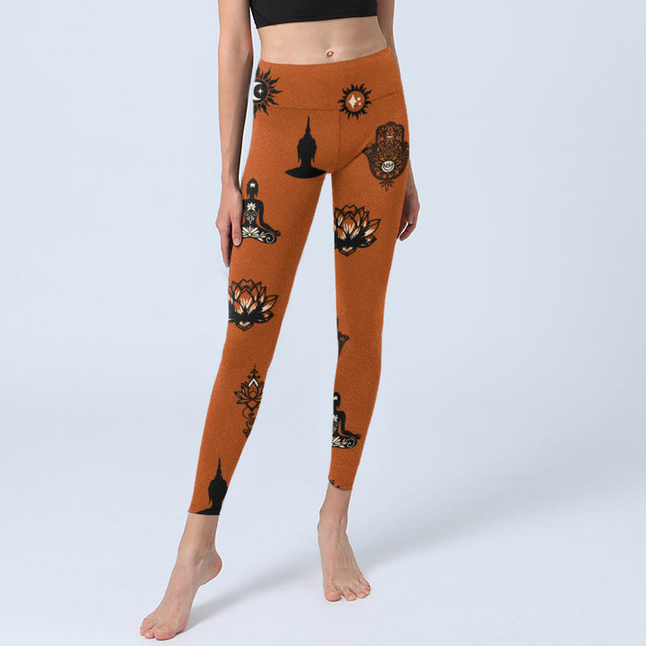 Buddha Stones Leggings mit Hamsa-Hand-Lotus-Sonnenmuster, Damen-Yogahosen - image 5