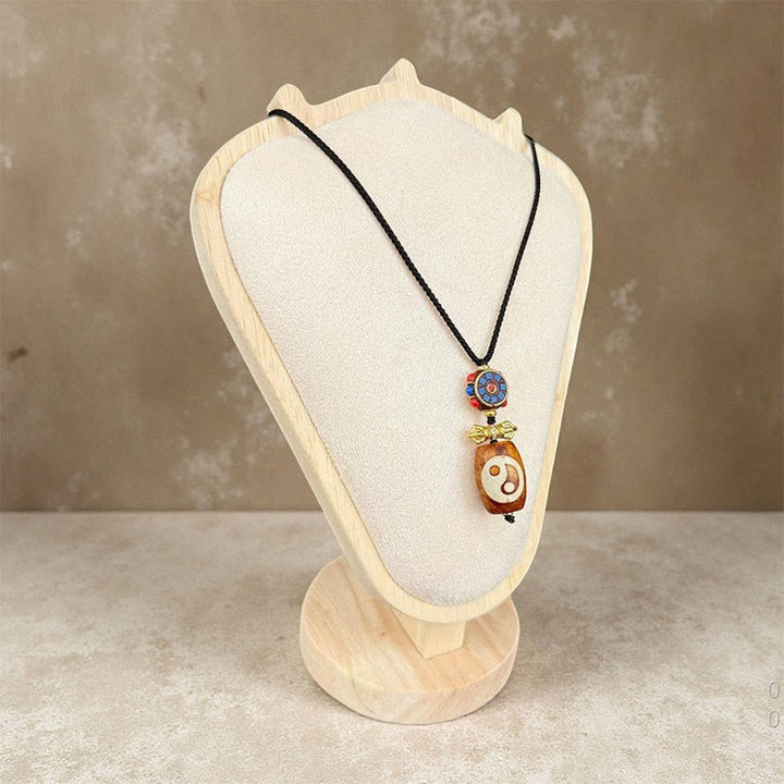 Buddha Stones ​​Tibetisches Yin Yang Bagua Design Neun-Augen Dzi Achat Segen Halskette Anhänger - image 5